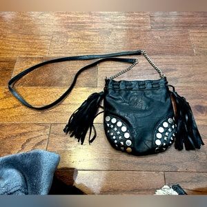 Brash Black Studded Frill Hobo Crossbody Purse